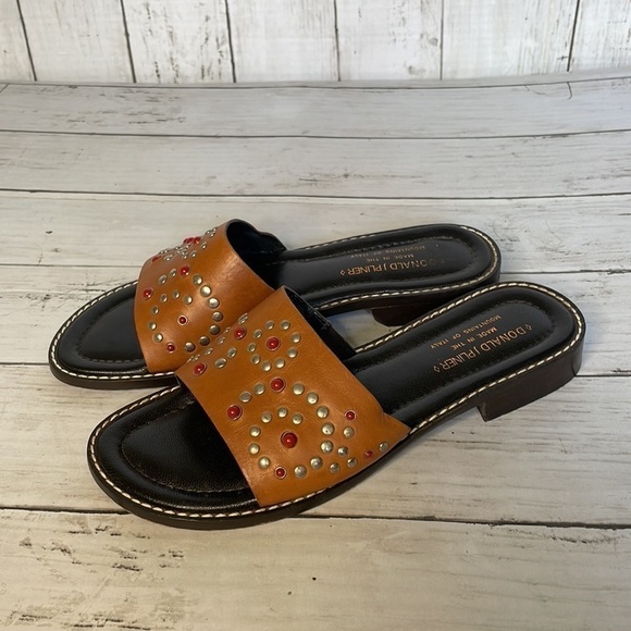 Donald J Pliner Tobacco Leather Studded Slide Sandal - Picture 2 of 11